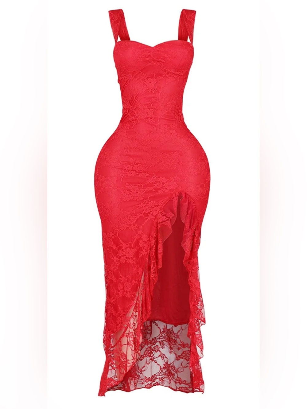 Vibrant Red Lace Dress